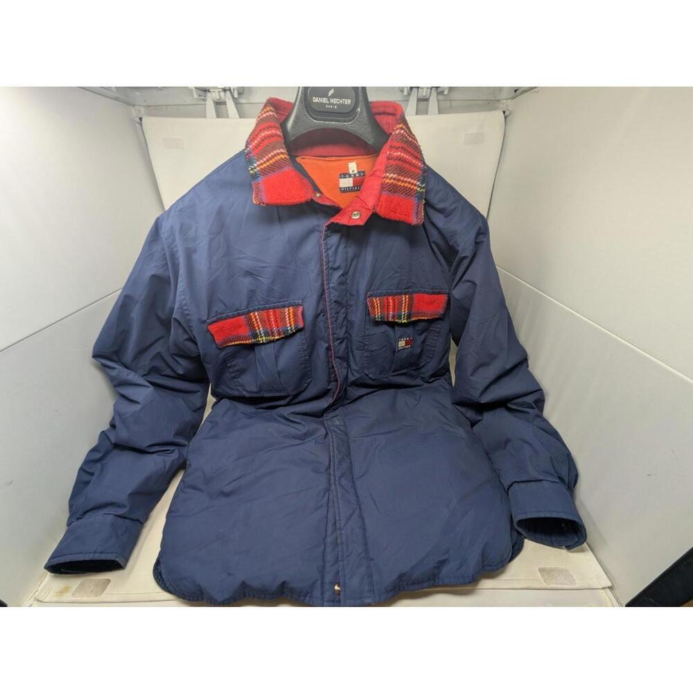 Vintage Tommy Hilfiger Striped Down Puffer Hooded Jacket 90s Mens M Red Blue - Picture 7 of 10